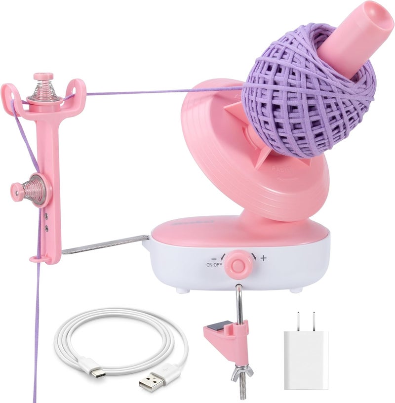 Etcokei Electric Yarn Ball Winder Pro for Crocheting, Upgrade Dual-Spring Tension 10oz Large Capacity, Stepless Speed Automatic Yarn Wool Spinner Roller, Ideal Present for Crochet Lovers(Pink) - Image 1